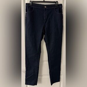#x143 - The Avenue Dark Wash Indigo Blue Denim Jeans Grommet Accents Stretch